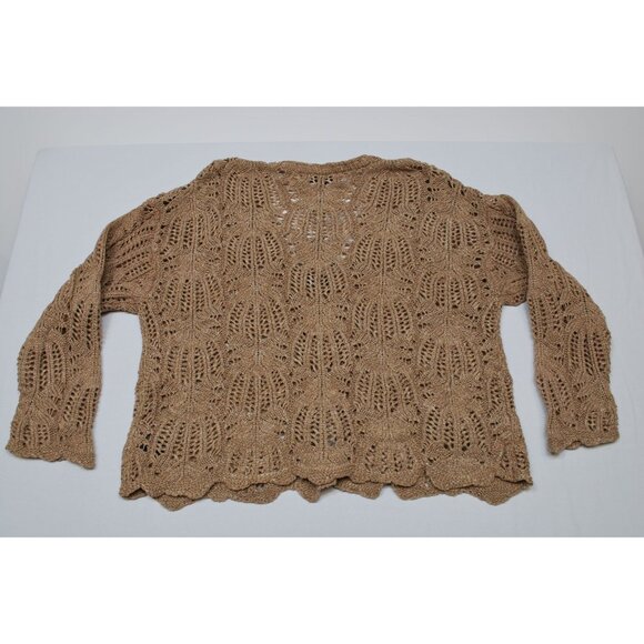 Frye Cinnamon Brown Open Knit Long Sleeve Cardigan Sweater Size Large - Picture 3 of 12